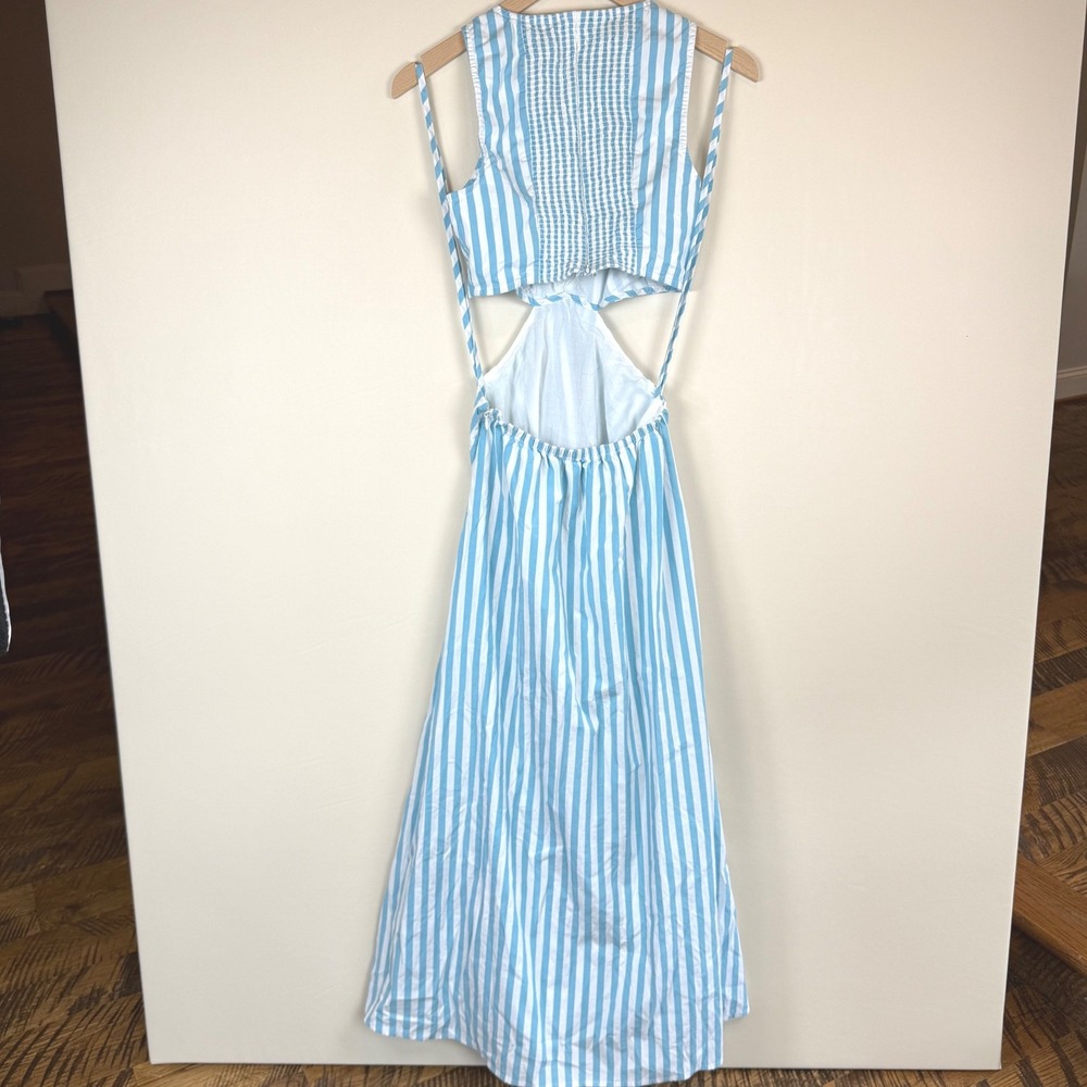 Vineyard Vines Cut Out Midi Dress Mist Blue White Stripe Sleeveless 0 Coastal - Picture 4 of 11